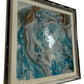 Large Blue White Abstract Marble Effect Wall Art Silver Frame 89cm (Pre-Loved)