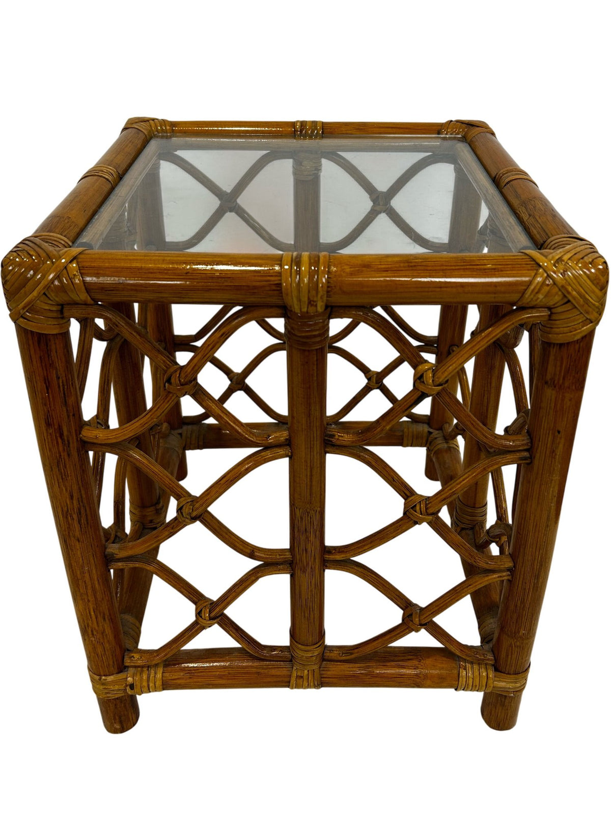 Rattan Glass Accent Table 36cm (Pre-Loved)
