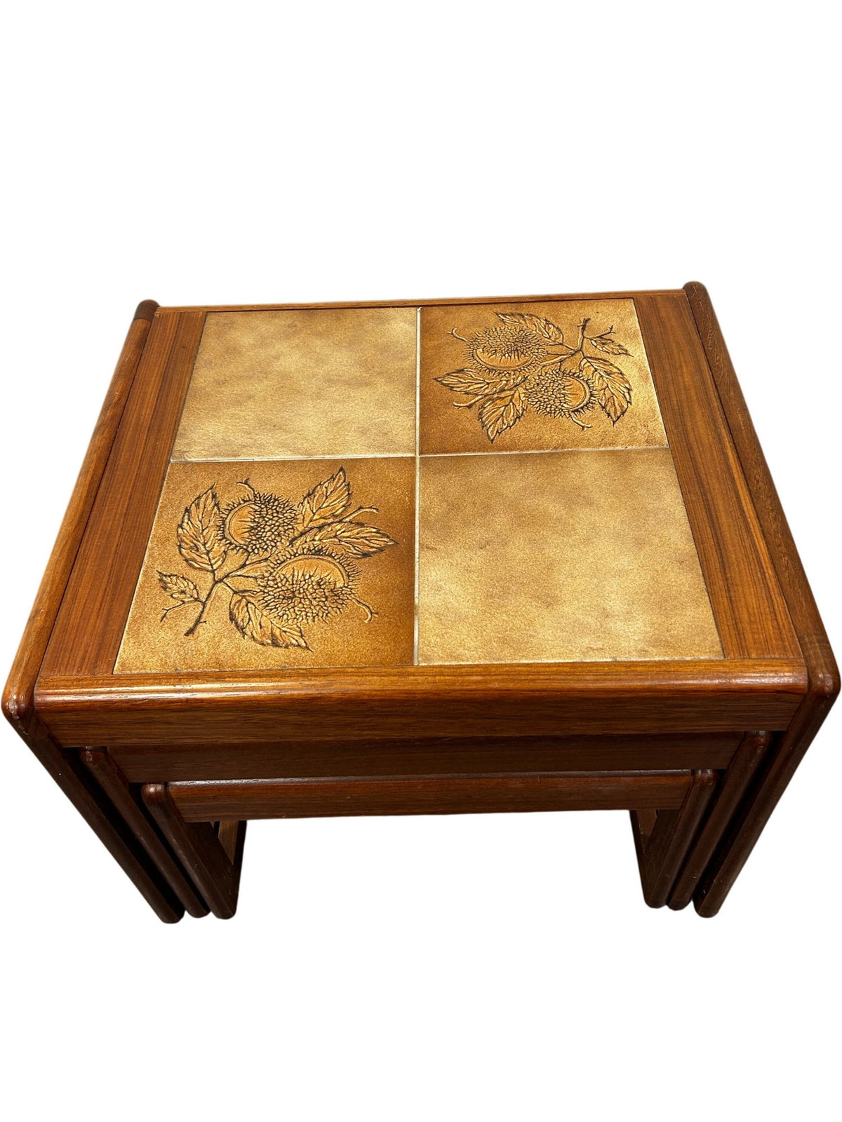 Vintage Floral Ceramic Tile Top Nest of 3 Tables (Pre-Loved)