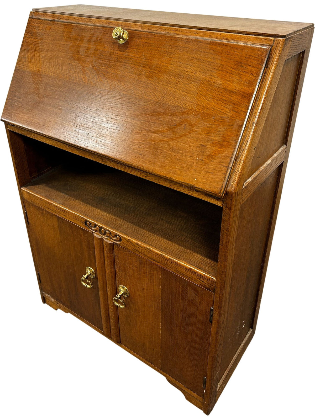 Traditional Wooden Drop-Front Writing Bureau with Cupboard & Shelf (Pre-Loved)