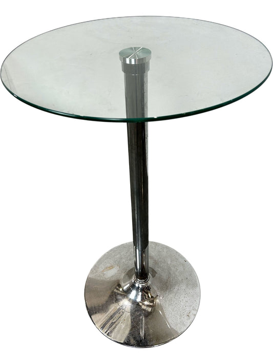 Round Glass Bar Table with Chrome Pedestal Base 60cm (Pre-Loved)