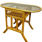 Rattan Style Console Table Oval Glass Top Woven Brown Conservatory (Pre-Loved)
