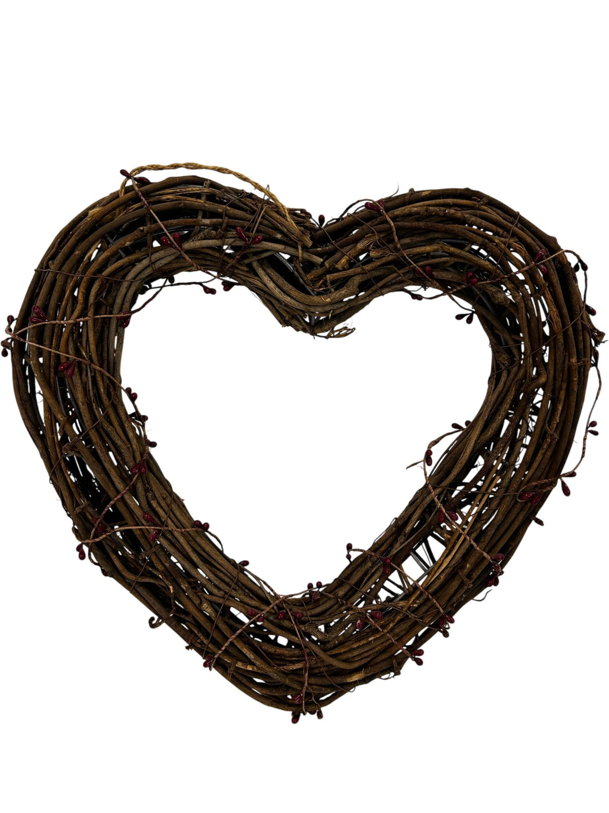 Natural Twig Heart Wreath with Red Berry Detail Rustic Wall Decor (Pre-Loved)
