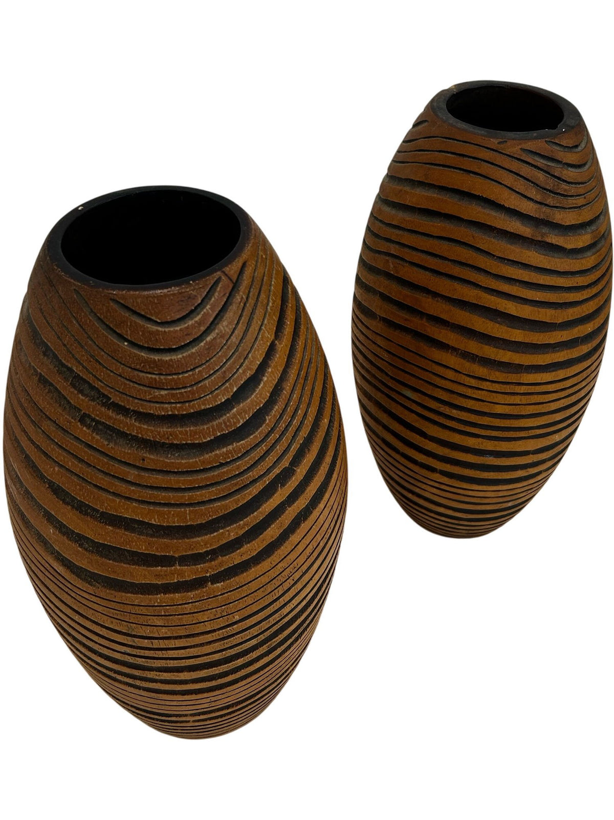 Pair Brown Black Striped Textured Decorative Vases 35cm (Pre-Loved)