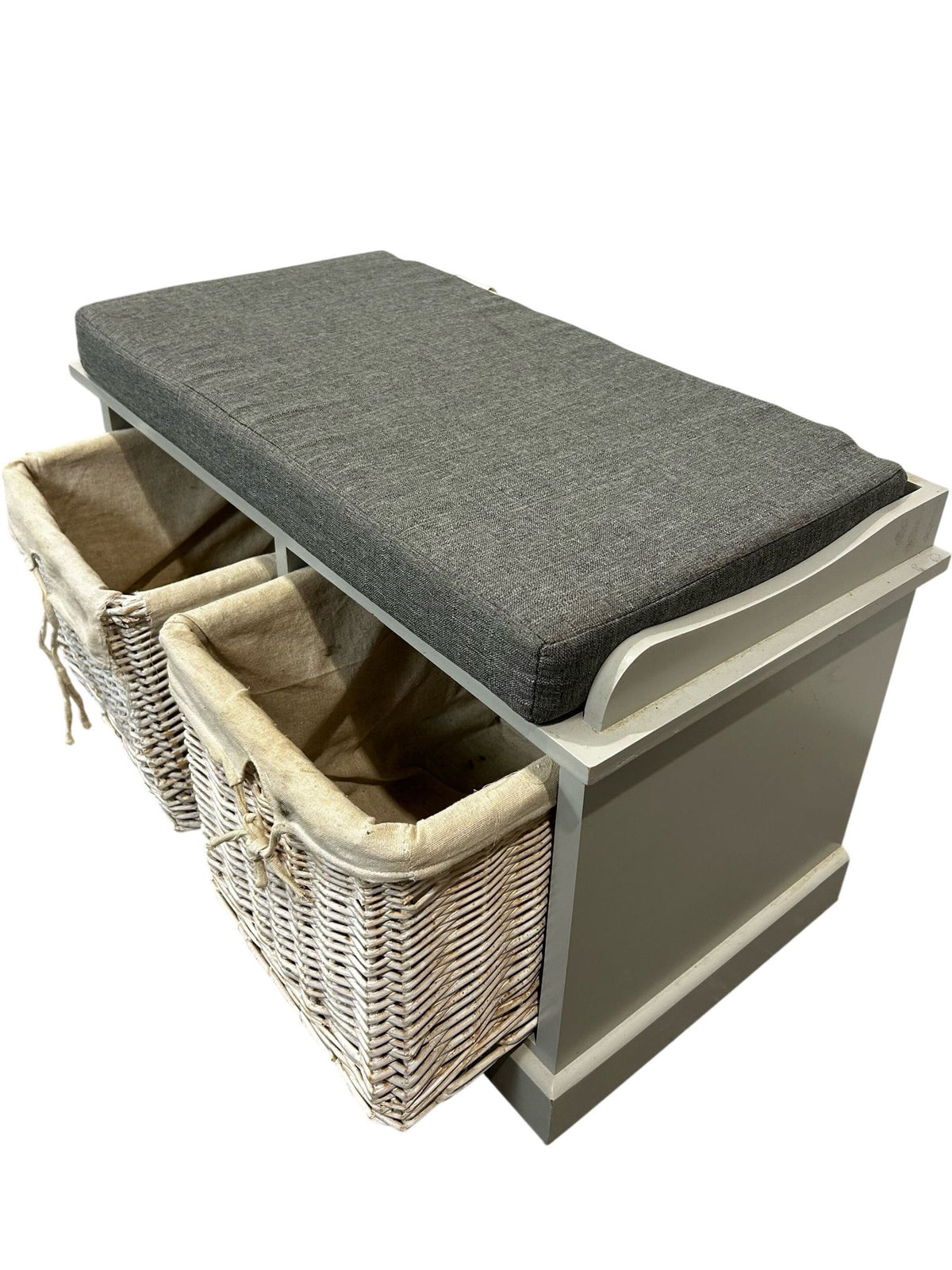 Storage Bench with Cushion and Wicker Baskets (Pre-Loved)