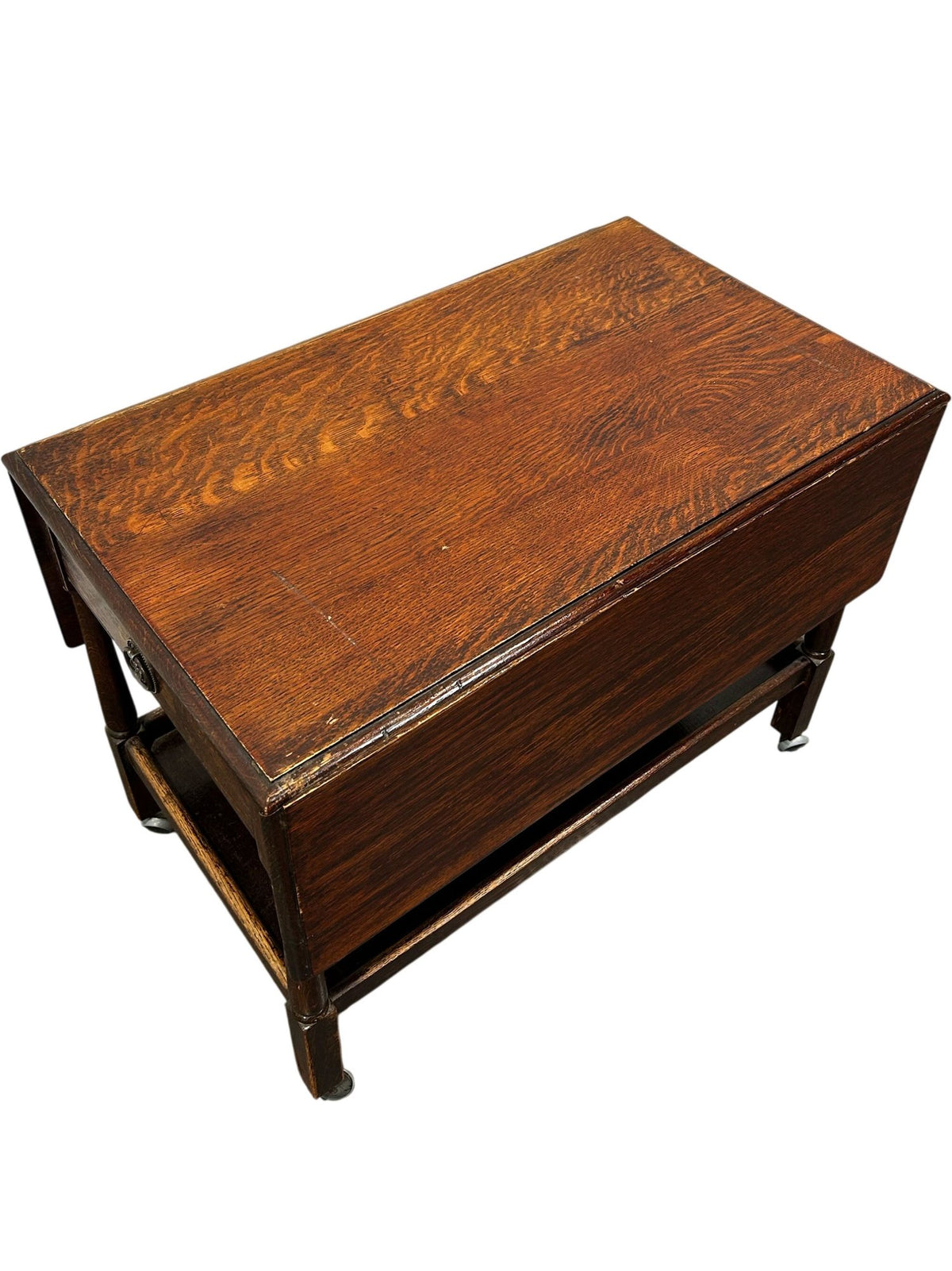 Vintage Drop Leaf Side Table with Drawer, Shelf & Castors (Pre-Loved)