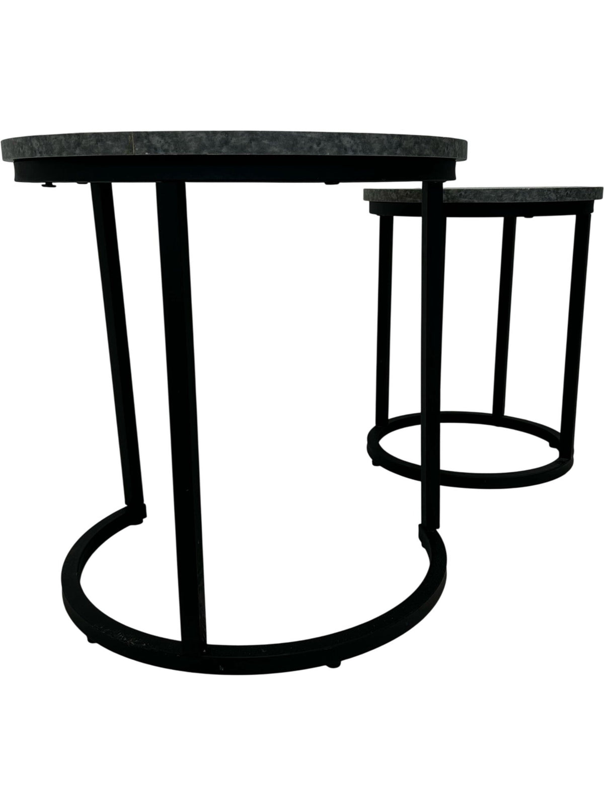 Set of 2 Round Nesting Side Tables Black Metal Frame Grey Tops (Pre-loved)