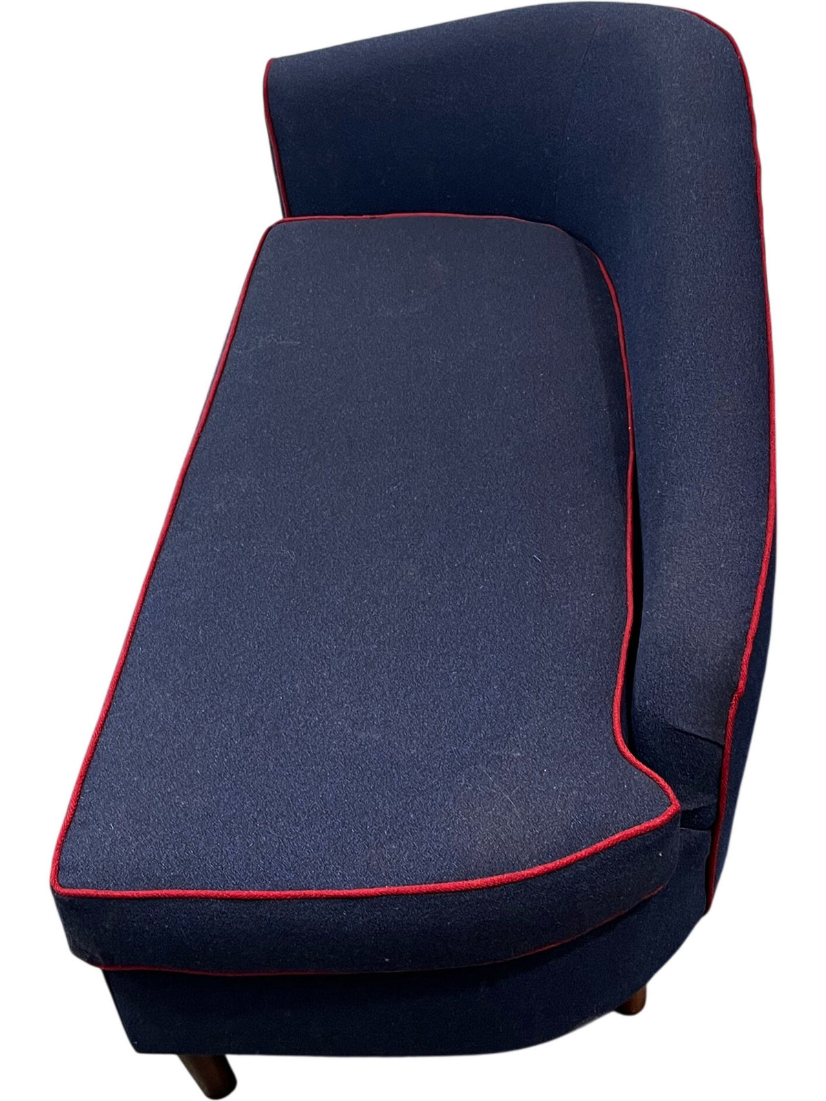 Reupholstered Chaise Longue Sofa Blue With Red Trim (Pre-Loved)