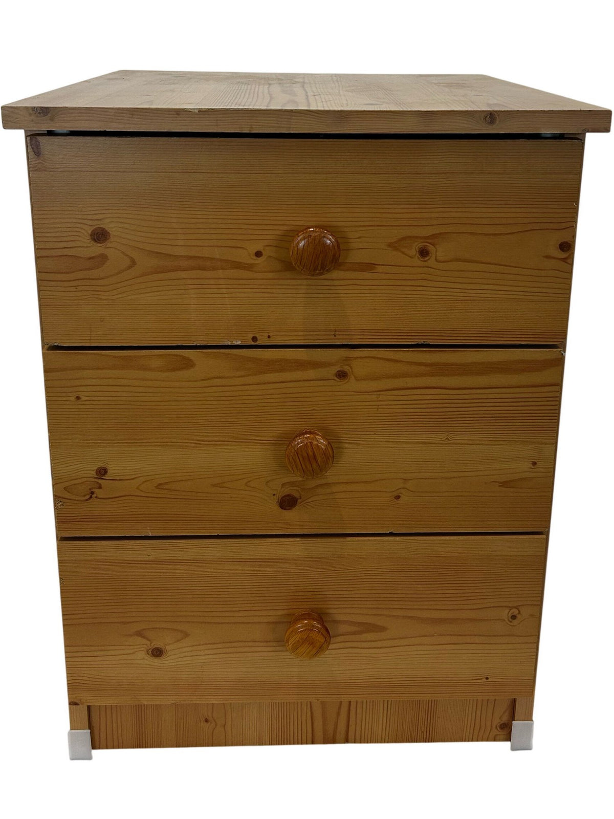 Pine 3 Drawer Bedside Table Cabinet Natural Wood Bedroom Storage (Pre-Loved)