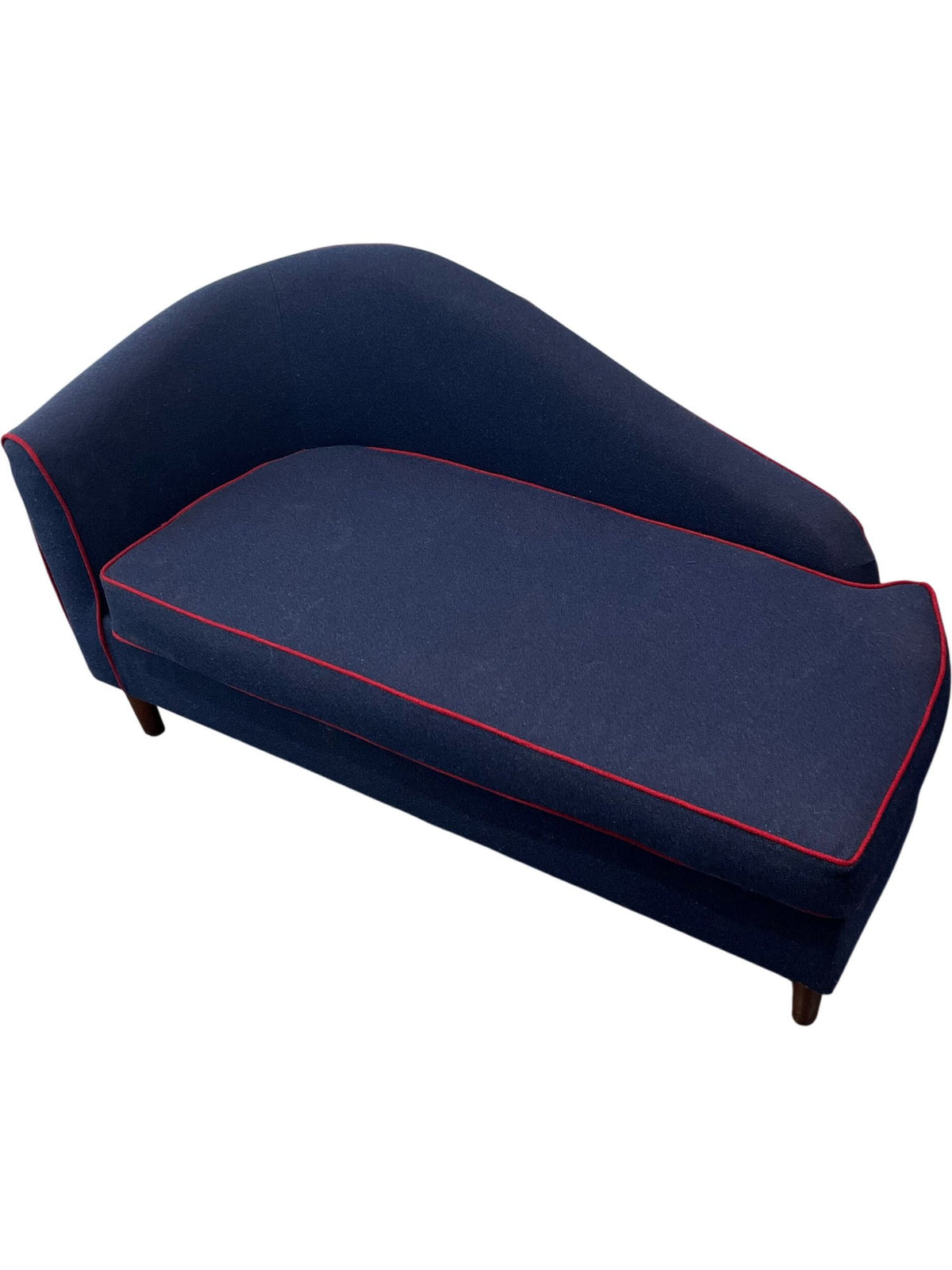 Reupholstered Chaise Longue Sofa Blue With Red Trim (Pre-Loved)