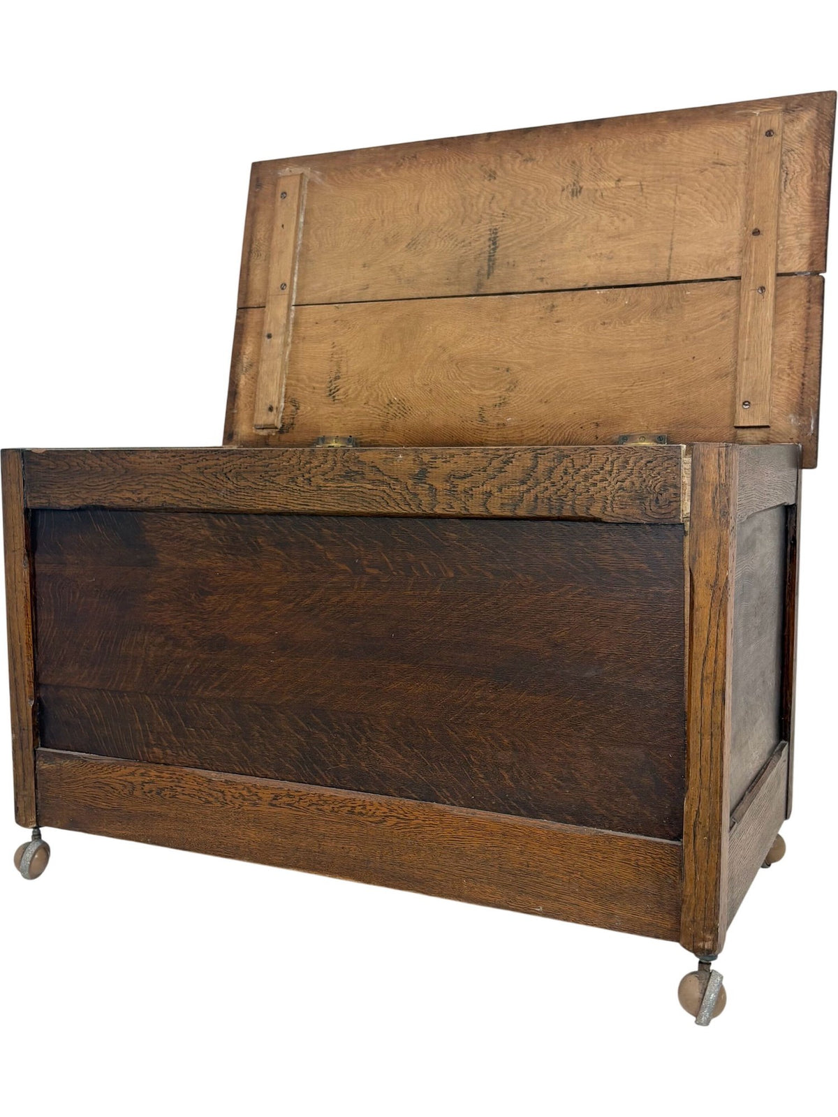 Antique Wooden Storage Chest on Casters with Hinged Lid (Pre-Loved)