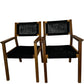 Pair Mid Century Style Wooden Armchairs Black Woven Seats (Pre-Loved)
