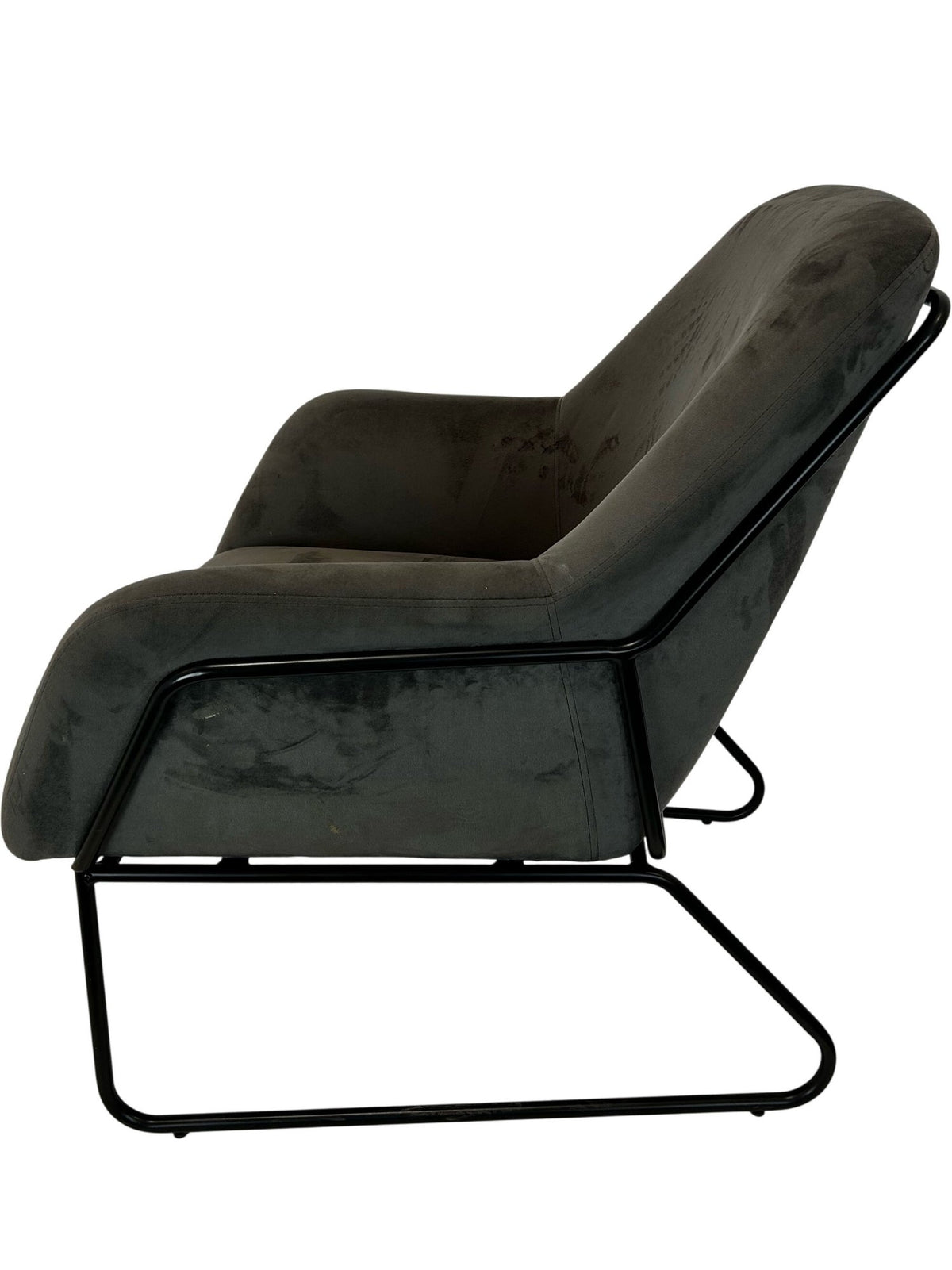 Grey Upholstered Accent Chair with Black Metal Frame (Pre-Loved)