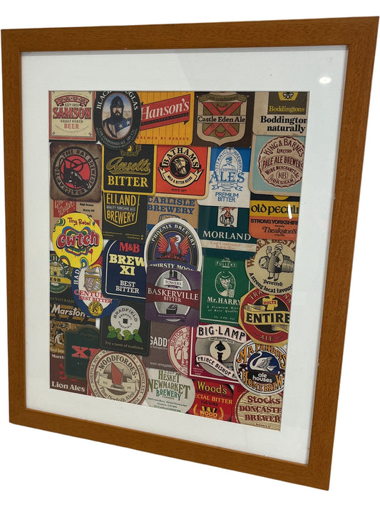 Vintage Style Framed Beer Label Mats Brewery Collectable Art Collage (Pre-Loved)