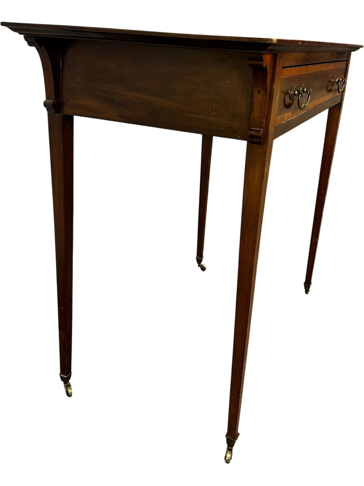 Vintage Style Inlaid Writing Desk with Leather-Effect Top & Drawer (Pre-Loved)
