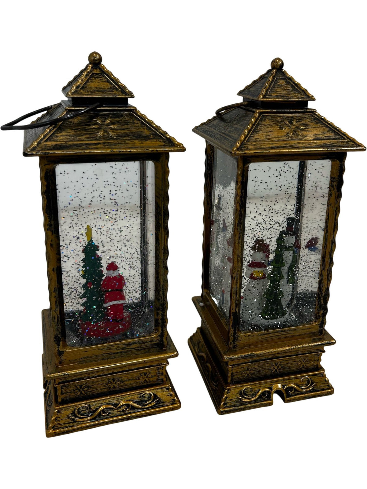 Notcutts Santa & Snowman Glitter Water Spinner LED Lanterns Set of 2 (Pre-Loved)