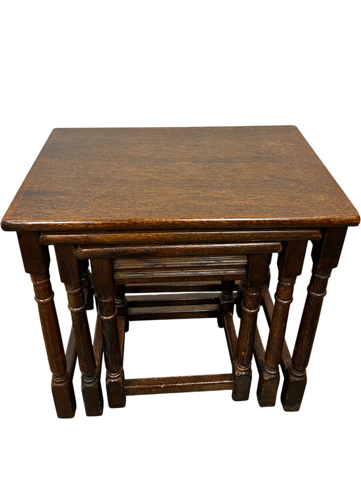 Nest of 3 Wooden Side Tables with Turned Legs Dark Traditional (Pre-Loved)