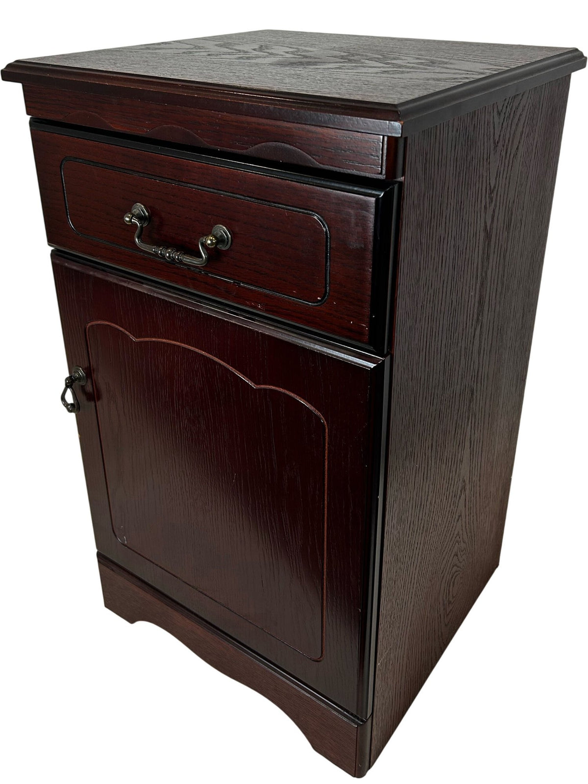Dark Wood Bedside Cabinet with Drawer & Cupboard (Pre-Loved)