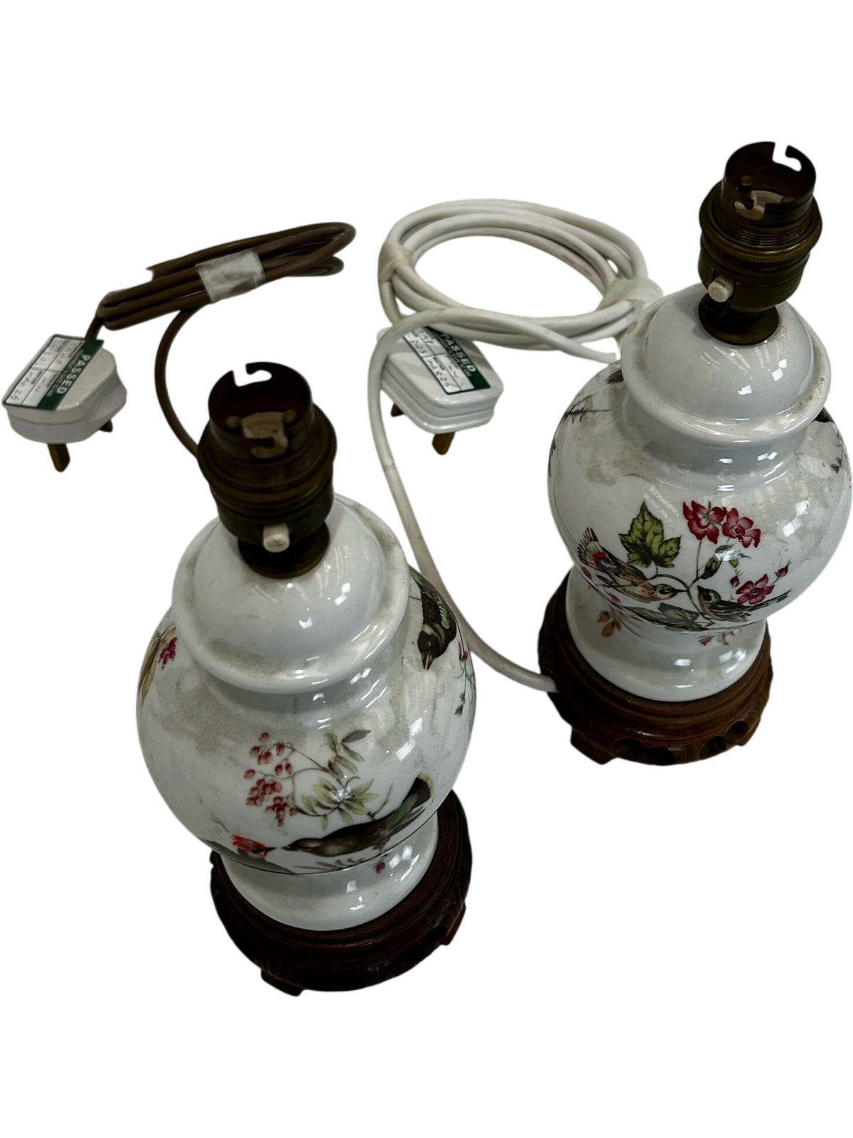 Pair of Floral Bird Ceramic Table Lamps (Pre-Loved)