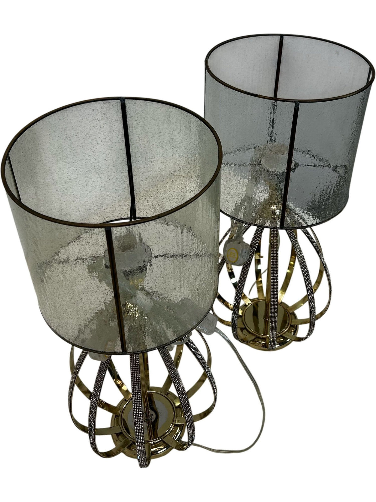 Pair of Gold Metal Table Lamps with Mesh Shades (Pre-Loved)