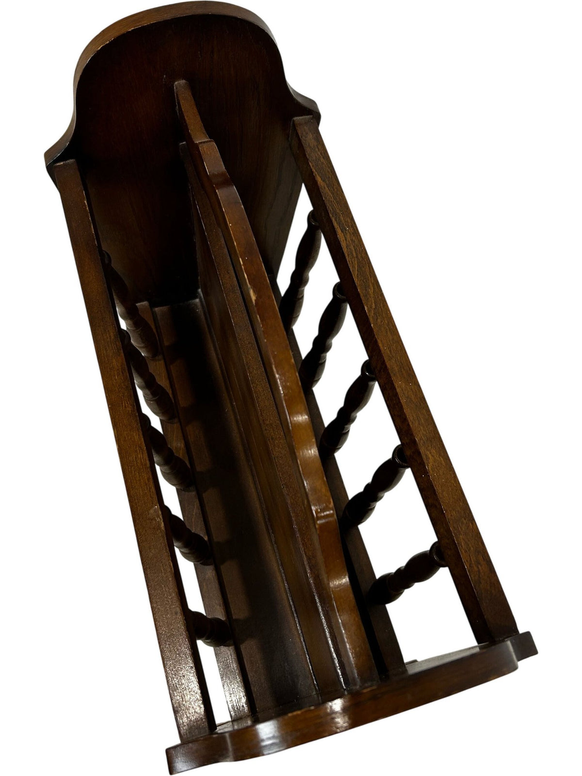 Vintage Style Wooden Magazine Rack with Spindle Detail & Handle (Pre-Loved)