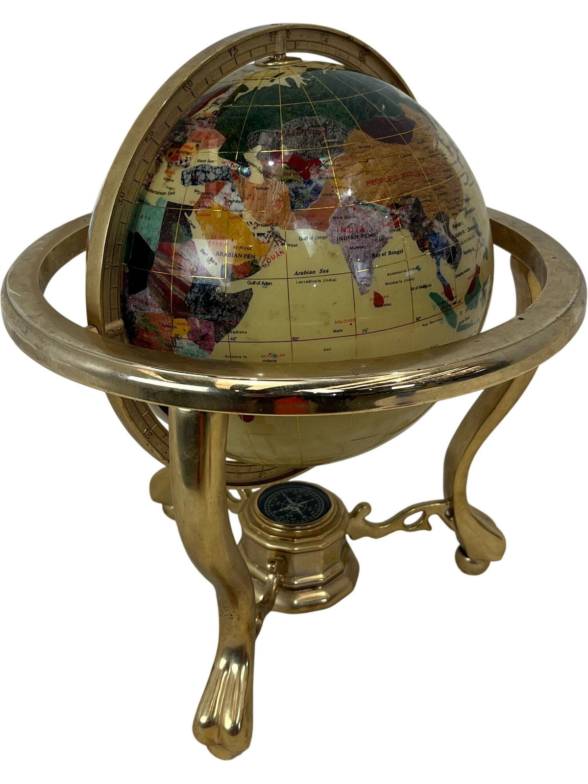 Vintage Mother Of Pearl Style Gemstone Tabletop Globe (Pre-Loved)