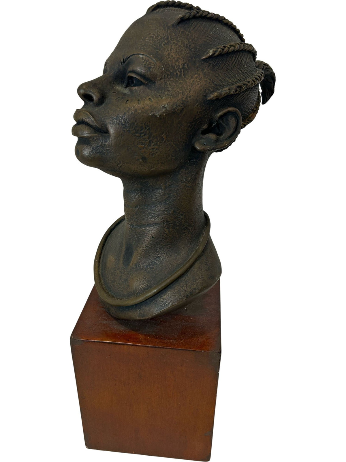 African Style Female Bust Sculpture on Wooden Base 58cm (Pre-Loved)