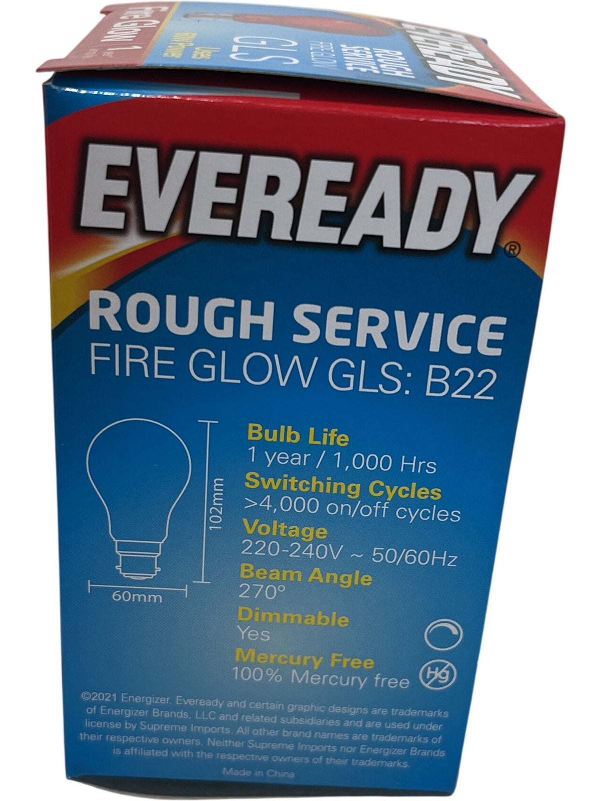 Pair Of Eveready Red Fire Glow Rough Service Bulb B22 60W (Unused)