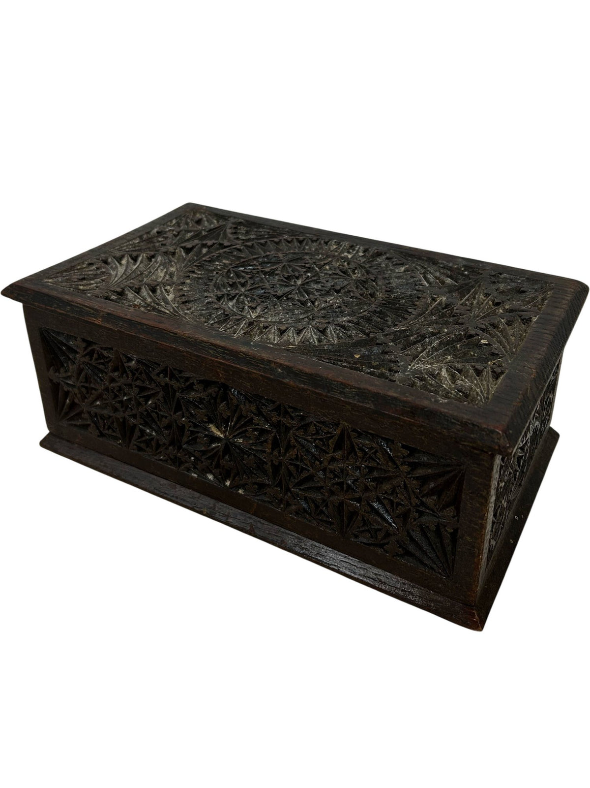 Vintage Style Carved Wooden Trinket Storage Box Intricate Design (Pre-Loved)