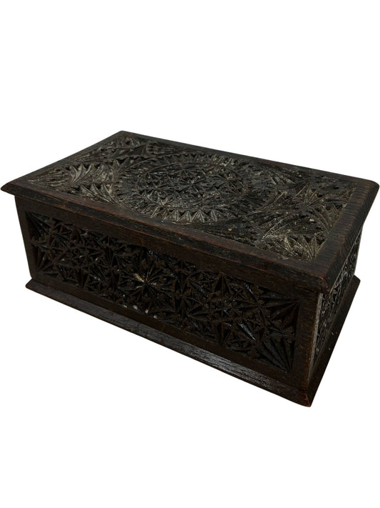 Vintage Style Carved Wooden Trinket Storage Box Intricate Design (Pre-Loved)