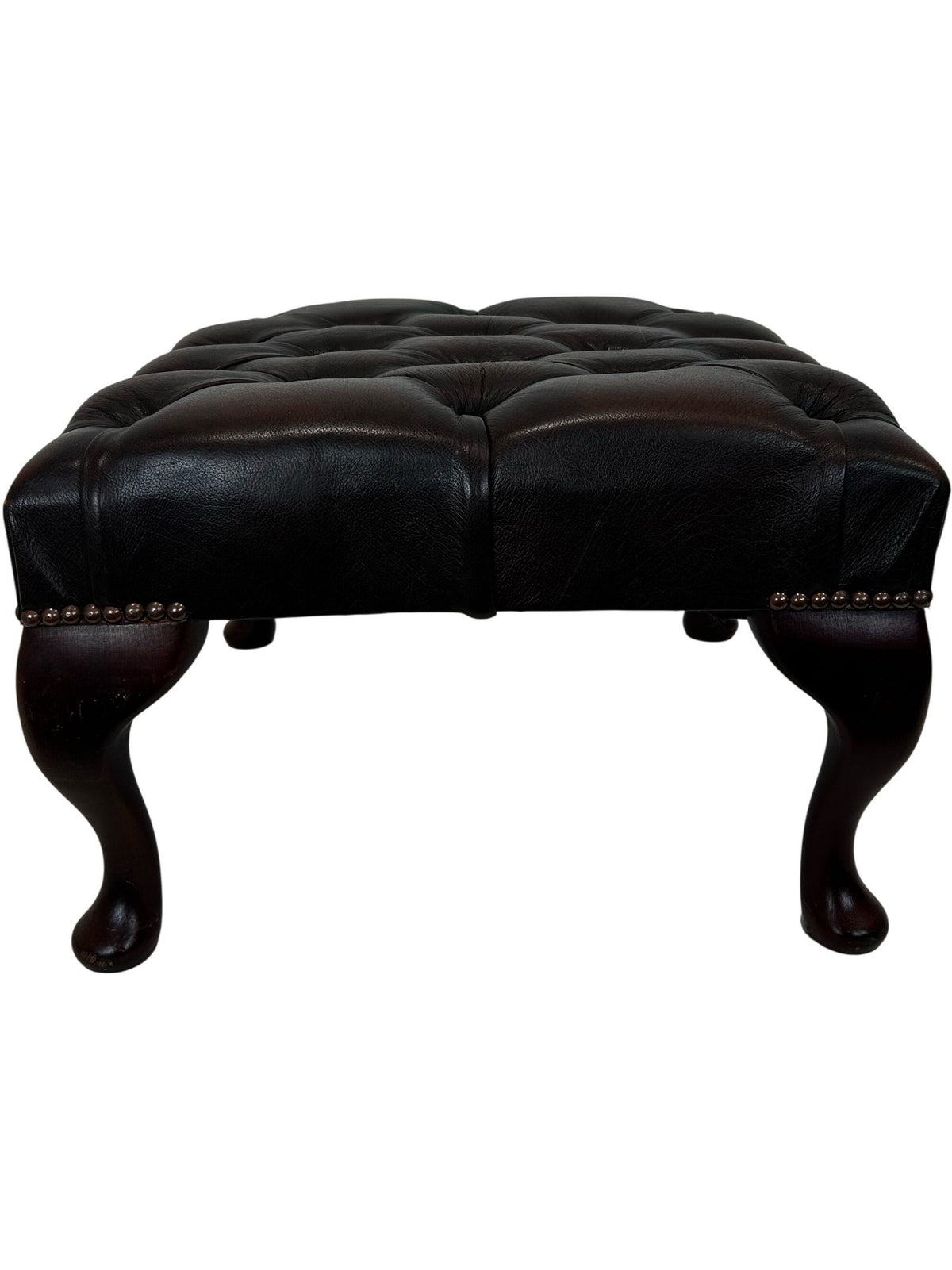 Dark Brown Tufted Footstool with Cabriole Legs (Pre-Loved)