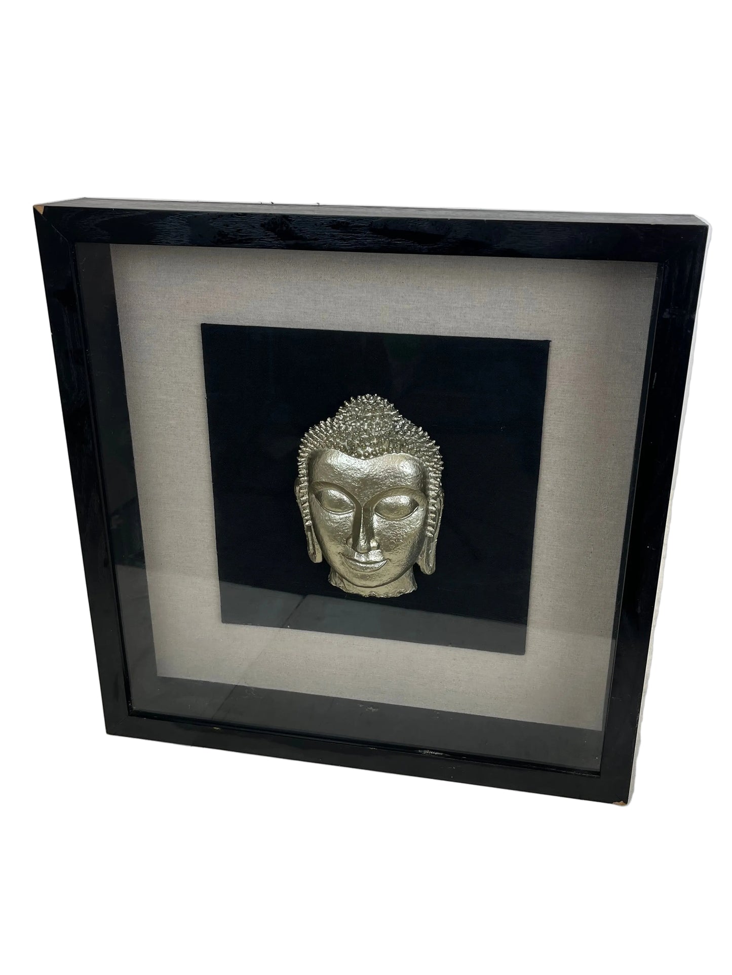 Framed Silver Buddha Head Sculpture (Pre-Loved)