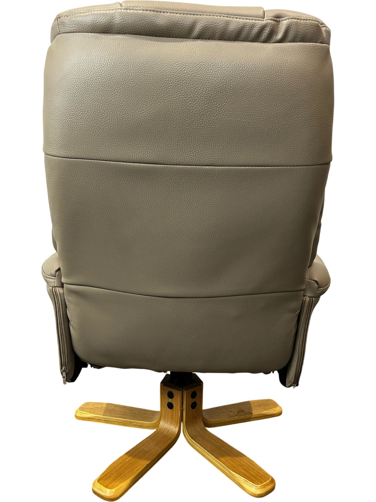 Beige High Back Swivel Recliner Armchair with Wooden Base (Pre-Loved)
