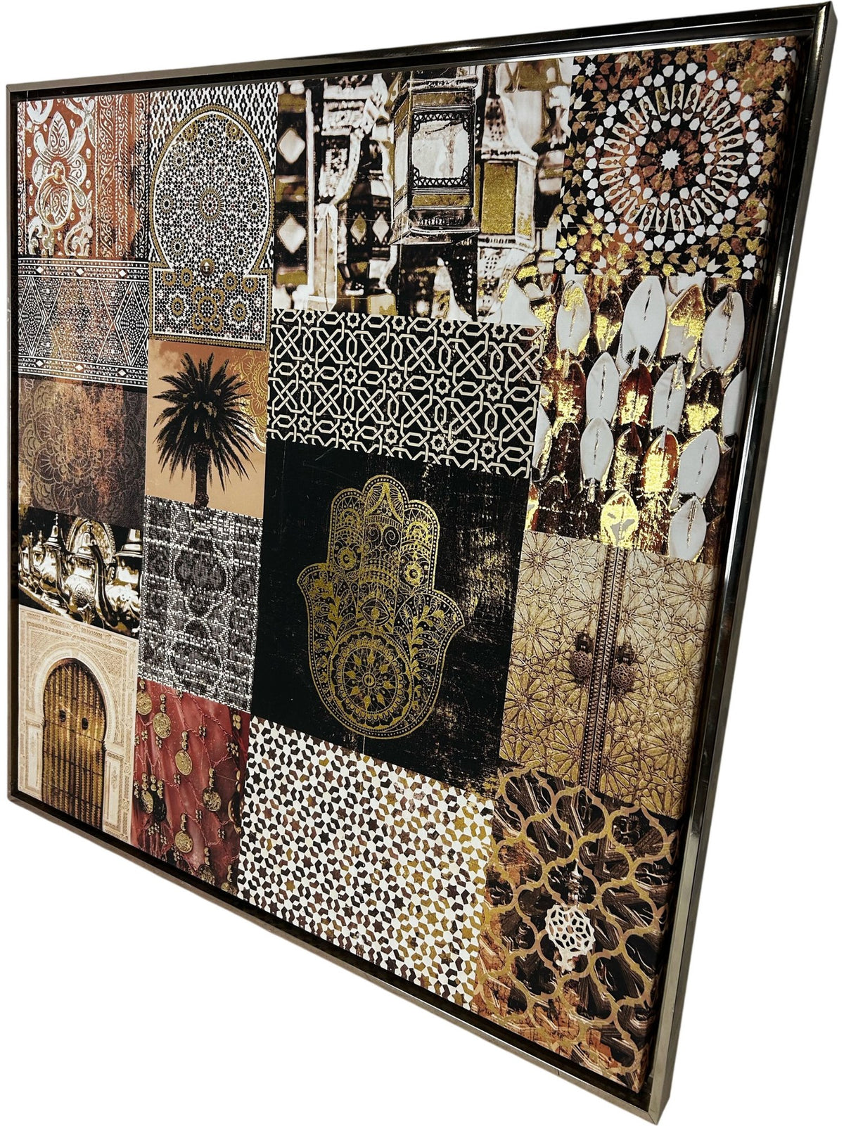 Large Moroccan Style Framed Hamsa & Geometric Collage Wall Art 94cm (Pre-Loved)