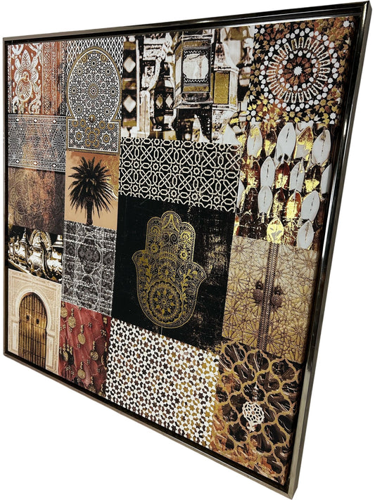 Large Moroccan Style Framed Hamsa & Geometric Collage Wall Art 94cm (Pre-Loved)