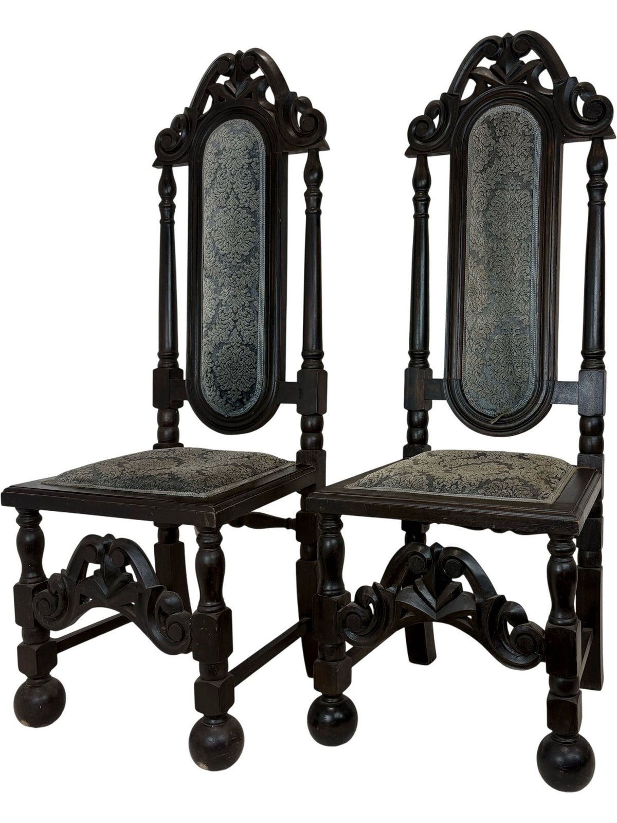 Antique Ornate Wooden Chairs Set with Upholstered Backrest (Pre-Loved)