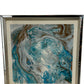 Large Blue White Abstract Marble Effect Wall Art Silver Frame 89cm (Pre-Loved)