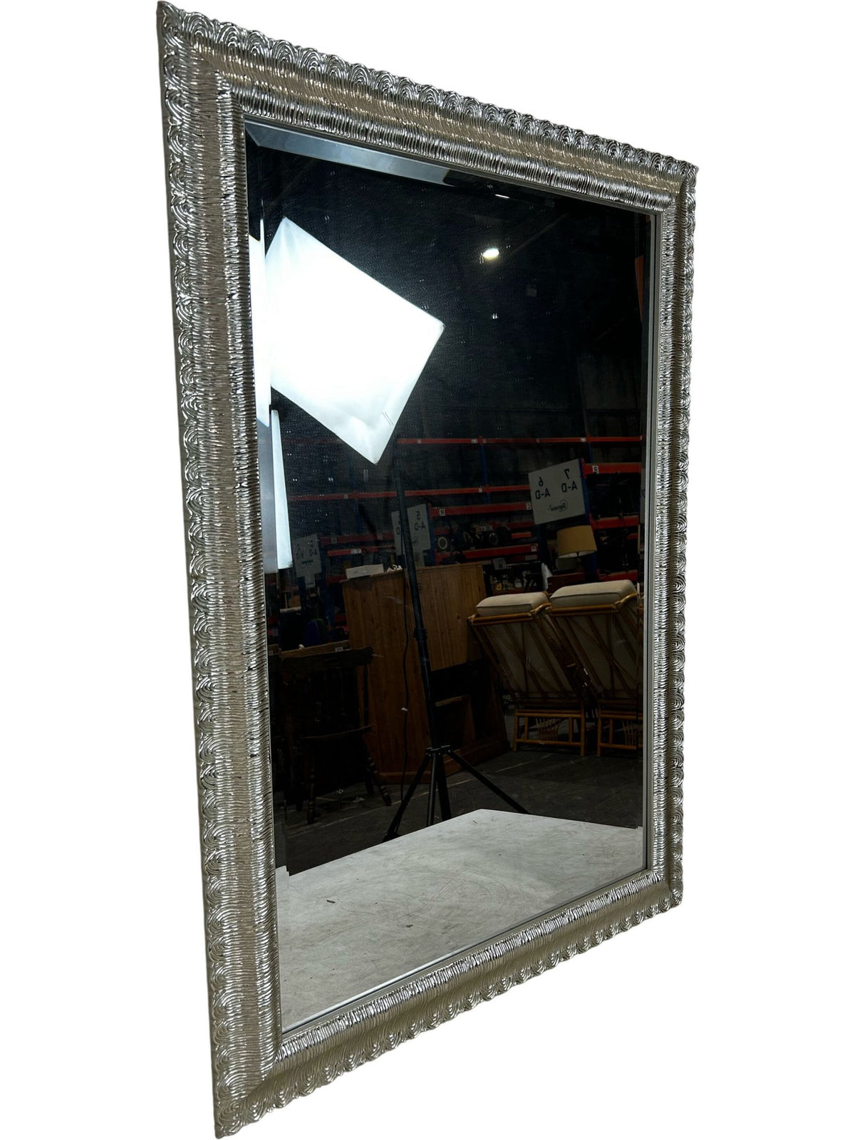 Large Silver Ornate Rectangular Wall Mirror Decorative Frame (Pre-Loved)