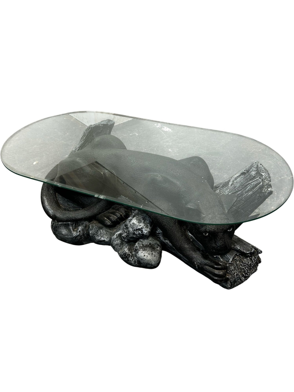 Panther Coffee Table Glass Top Black Big Cat Sculptural Base (Pre-Loved)