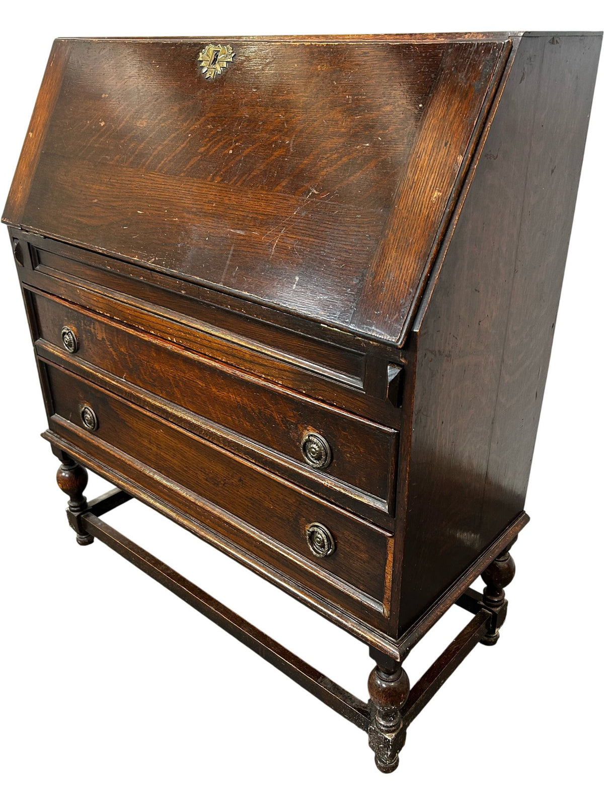 Vintage Drop Front Bureau Writing Desk with Drawers (Pre-Loved)