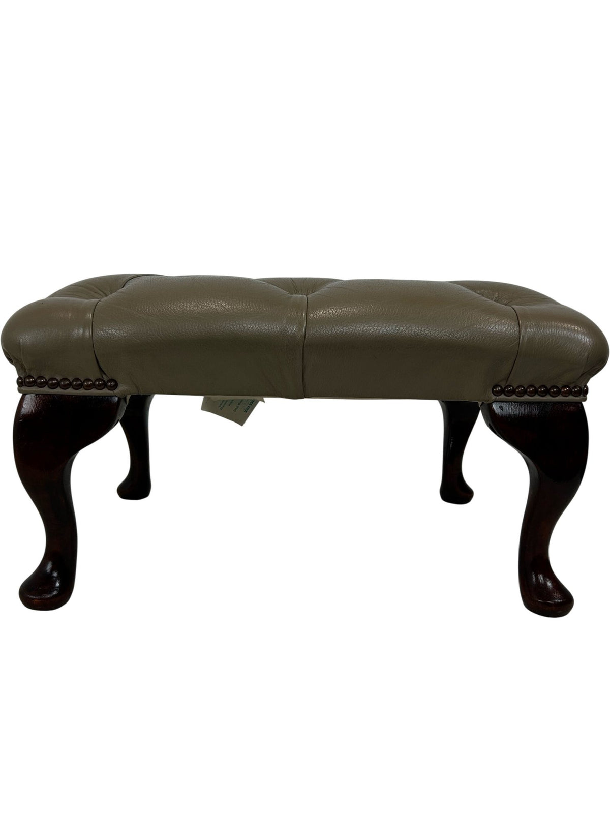 Vintage Tufted Footstool Ottoman Queen Anne Cabriole Legs Brown (Pre-Loved)