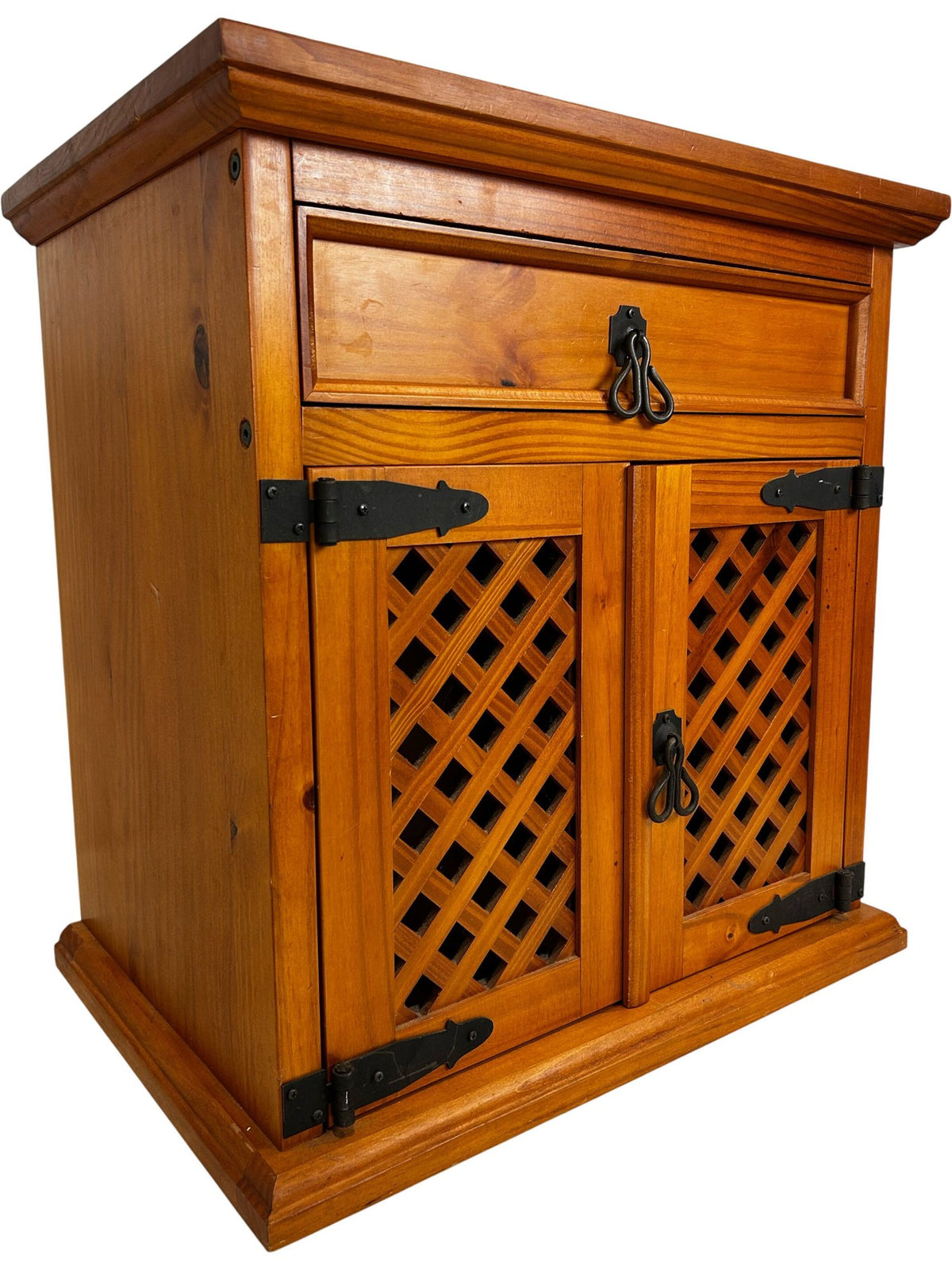 Rustic Wooden Storage Cabinet Sideboard Lattice Doors & Drawer (Pre-Loved)
