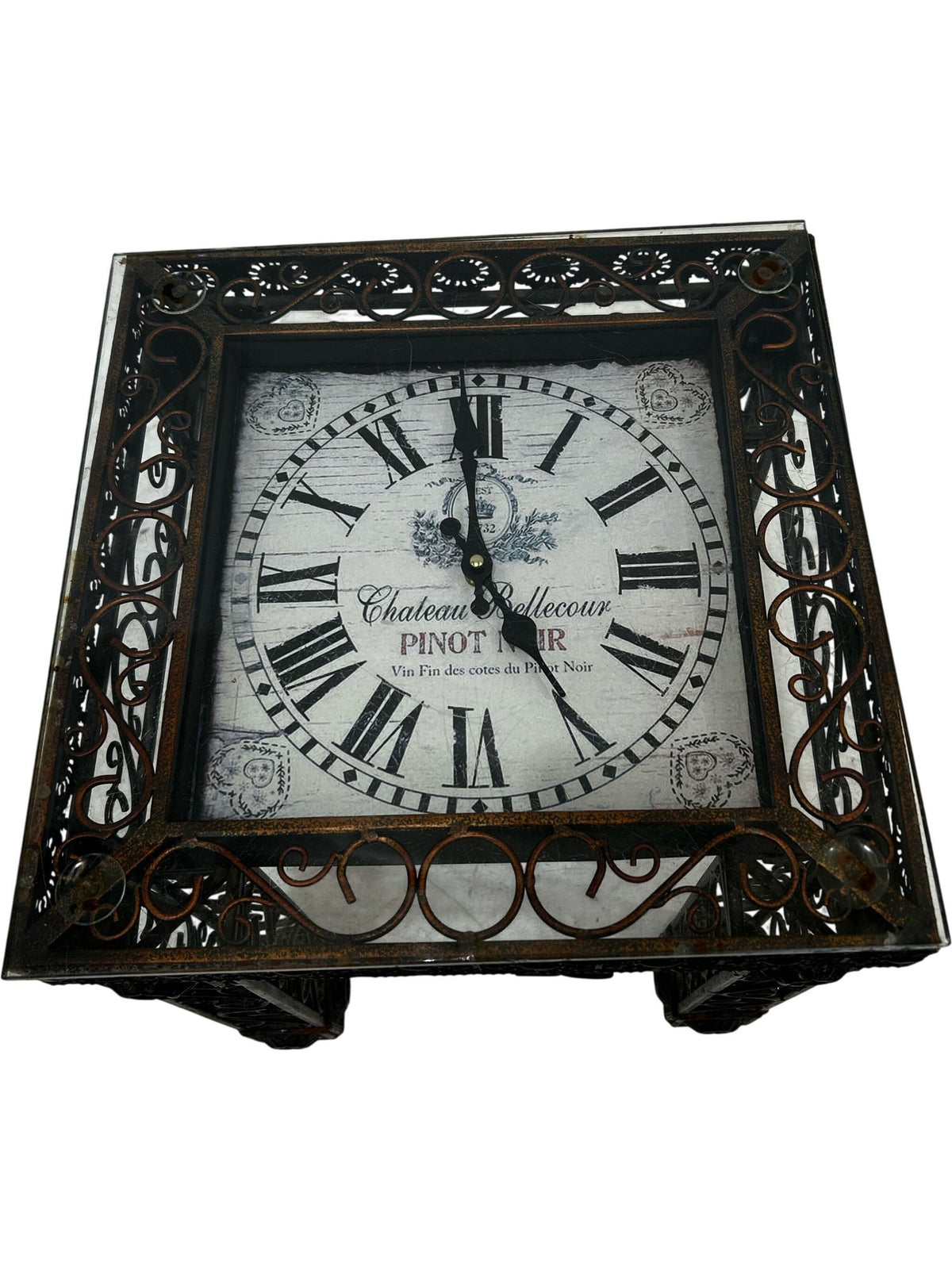 Vintage Style Metal & Glass Side Table with Clock Top Roman Numerals (Pre-Loved)