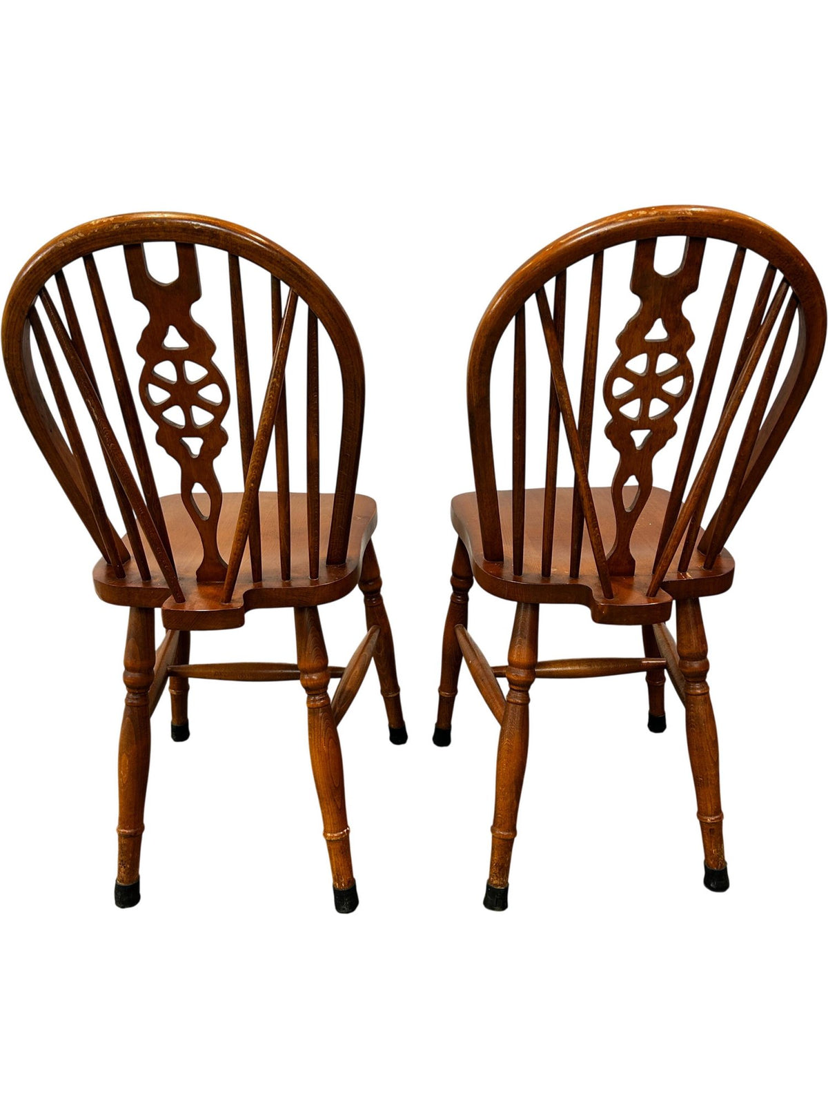 Pair of Vintage Wooden Dining Chairs Spindle Back Carved Detail (Pre-Loved)