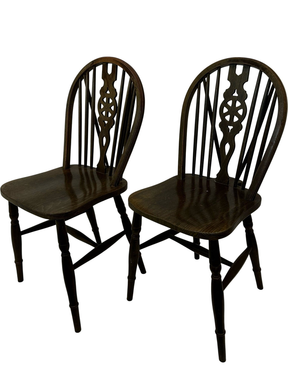 Pair of Vintage Wooden Spindle Back Dining Chairs Dark Wood Finish (Pre-Loved)