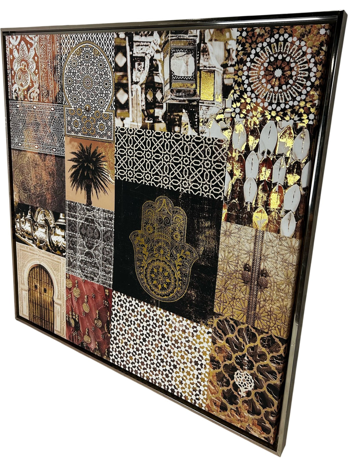 Large Moroccan Style Framed Hamsa & Geometric Collage Wall Art 94cm (Pre-Loved)