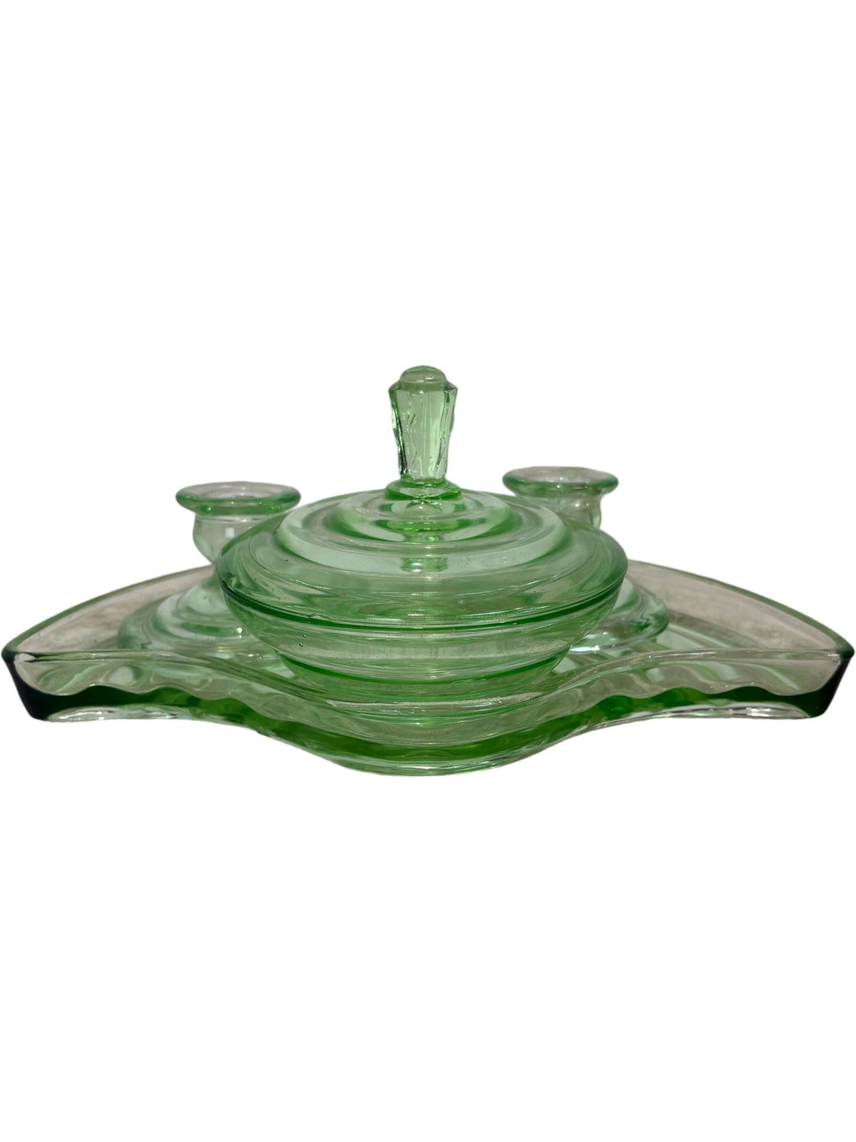 Green Glass Vanity Set with Lid (Pre-Loved)