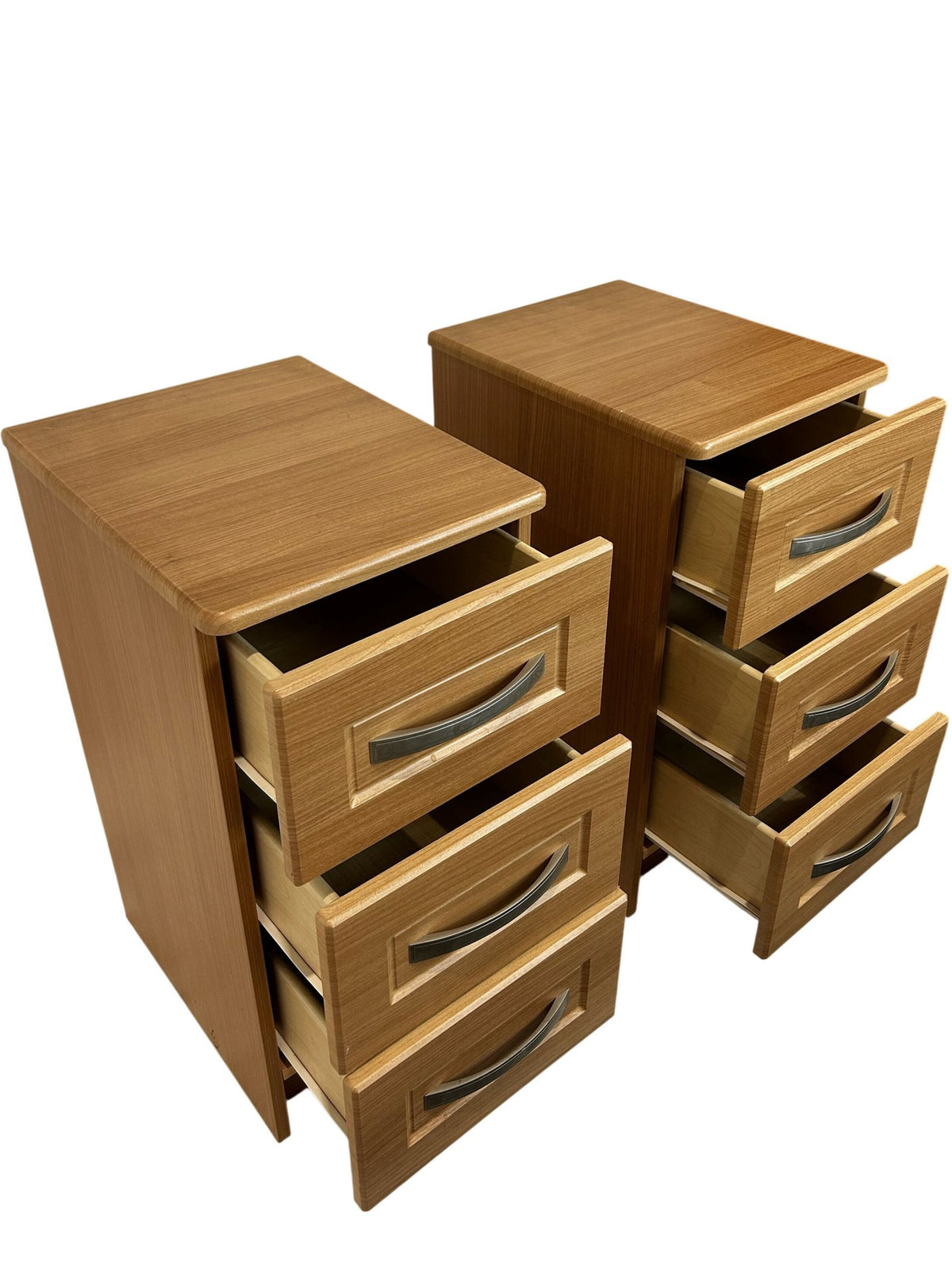 Pair of 3 Drawer Bedside Cabinets Wood Effect Metal Handles Bedroom (Pre-Loved)