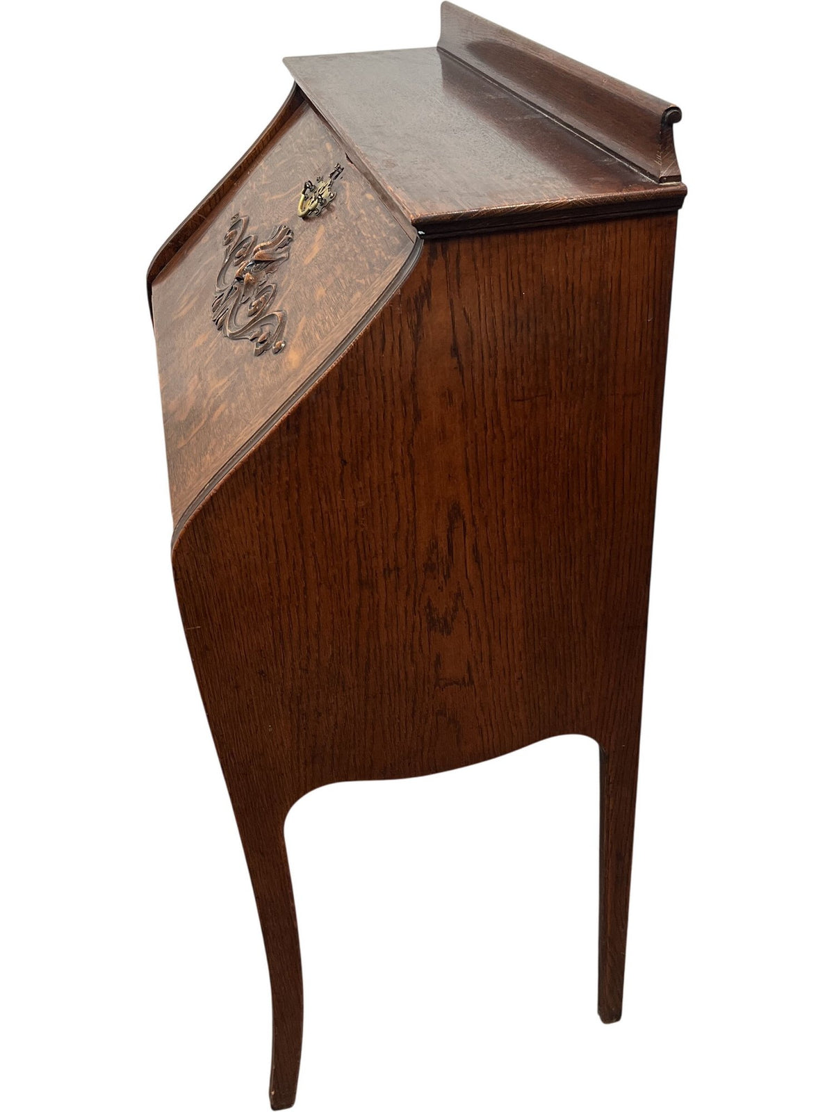 Vintage Antique Secretary Wooden Desk Carved Front Writing Bureau (Pre-Loved)