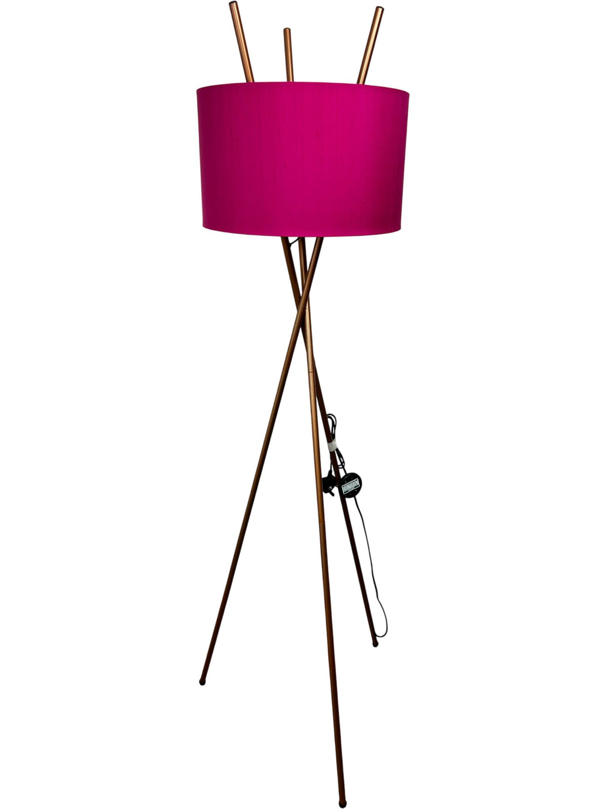 Tripod Floor Lamp Pink Drum Shade Bronze Tone Standing Light 165cm (Pre-Loved)